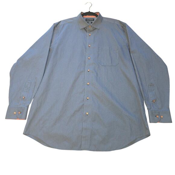 Paul Fredrick Dress Shirt Men 17 35 Blue Tan Stripe Tailored Fit Non Iron Cotton - Picture 2 of 12